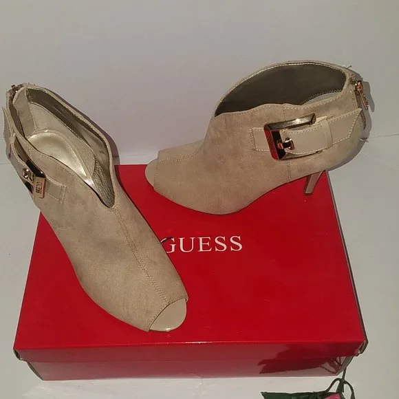 60% OFF ~ NEW ~ Guess Dakayla Suede Open Toe Bootie Beige In Box 7 M MSRP: $135 - Picture 2 of 8